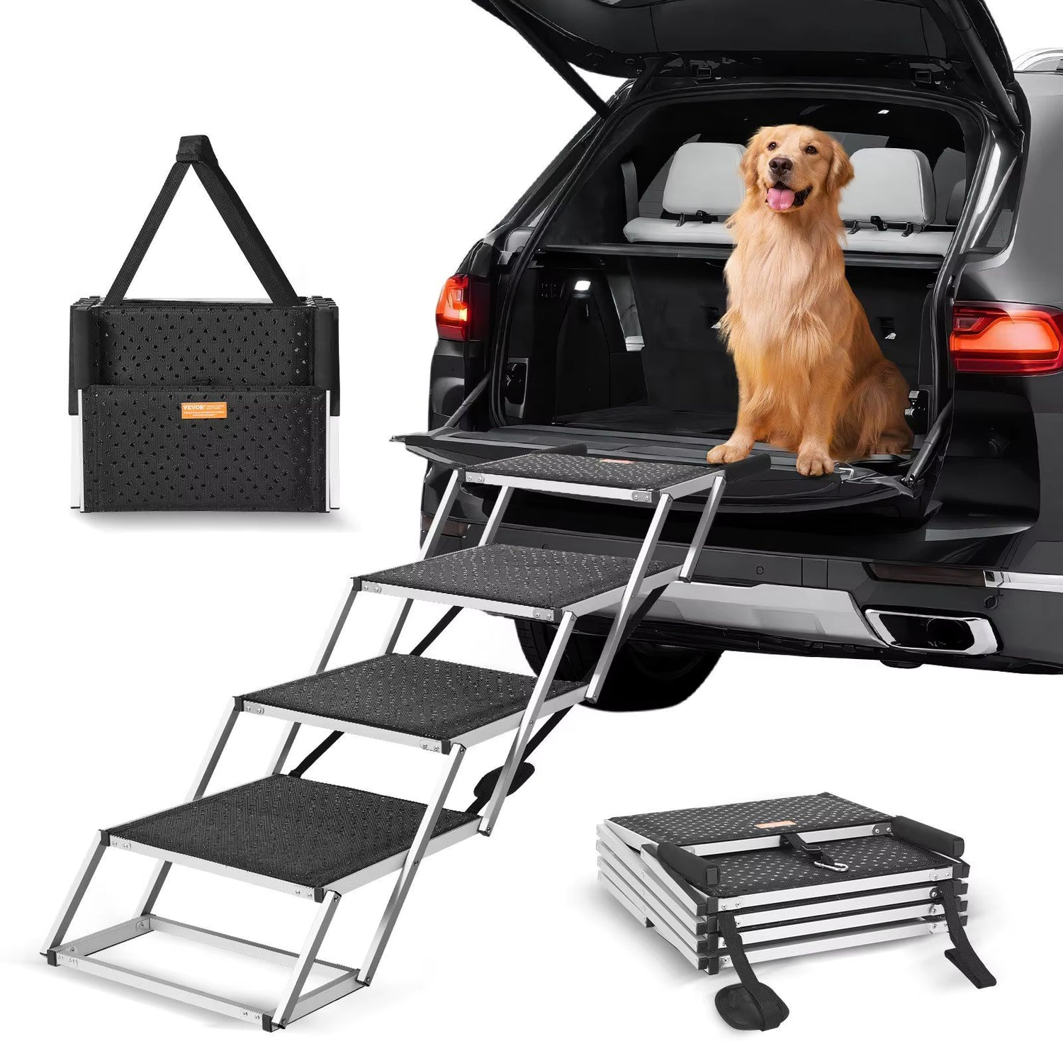 🚗 4-Step Folding Dog Car Stairs – Portable Pet Ramp for Cars, SUVs & More 🐾